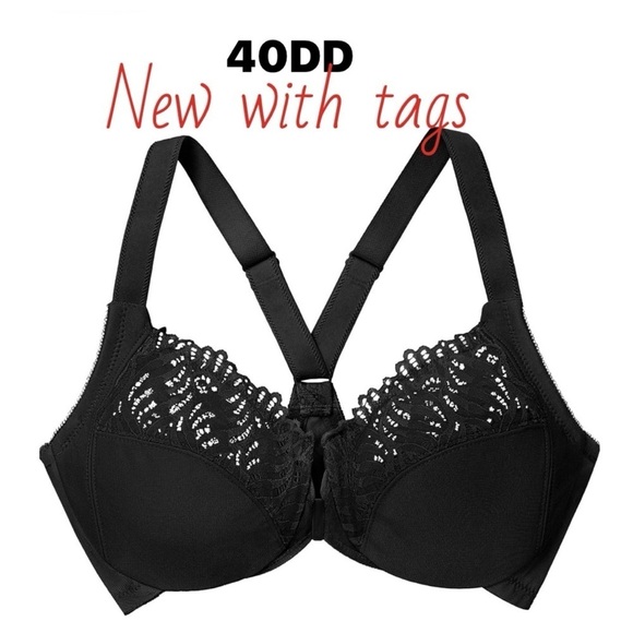 New With Tags Women's Black Plus Size Front-close T-back Underwire Bra 4… - Picture 1 of 5